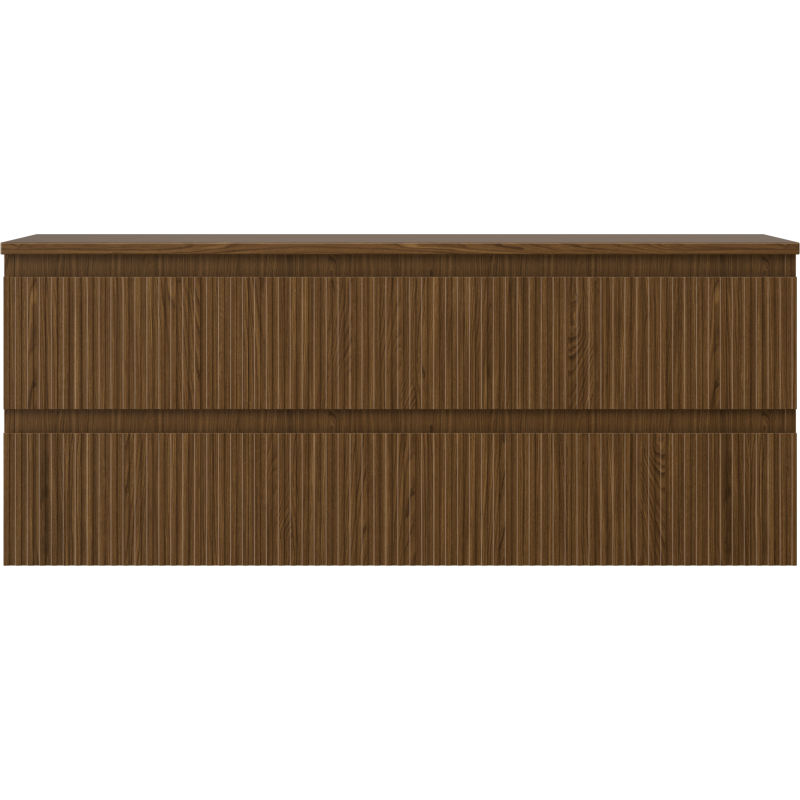 Mexen Rivel bathroom cabinet for under sink 120 cm with countertop, 2 drawers, grooved, walnut - 91A20-12047-2-BFFC86