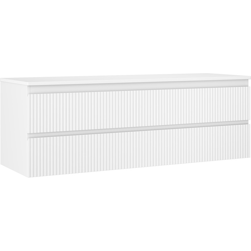 Mexen Rivel 140 cm bathroom cabinet with countertop, 2 drawers, fluted, white matte - 91A20-14047-2-BFFC01