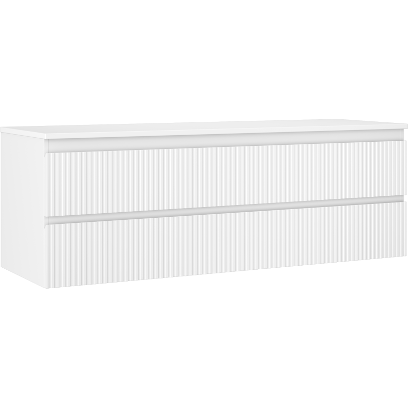 Mexen Rivel 140 cm Bathroom Cabinet with Countertop, 2 Drawers, Grooved, White Matt - 91A20-14047-2-BFFC01