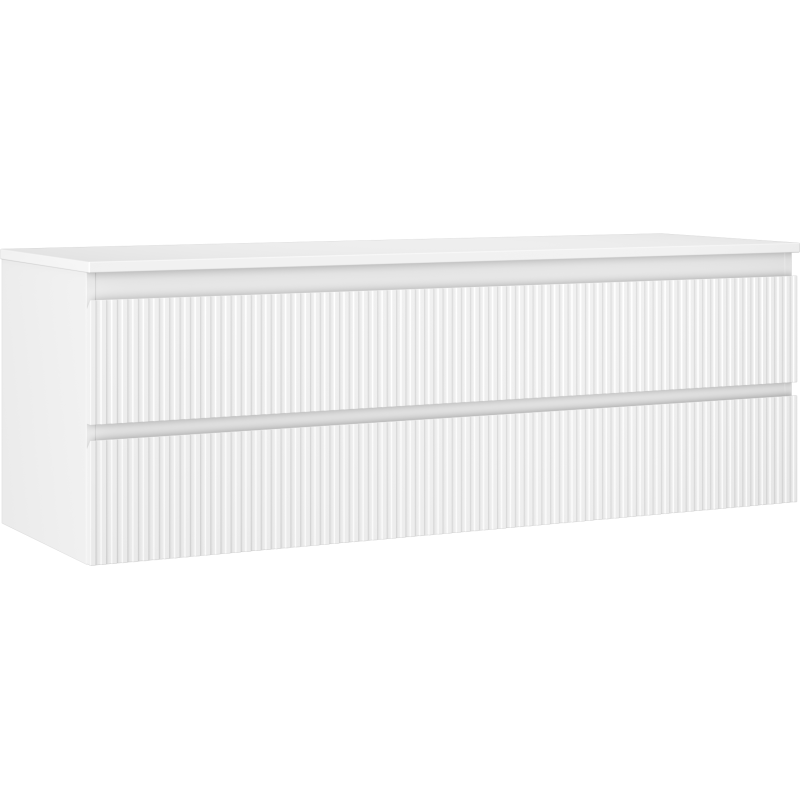 Mexen Rivel bathroom cabinet for washbasin 140 cm with countertop, 2 drawers, grooved, matte white - 91A20-14047-2-BFFC01