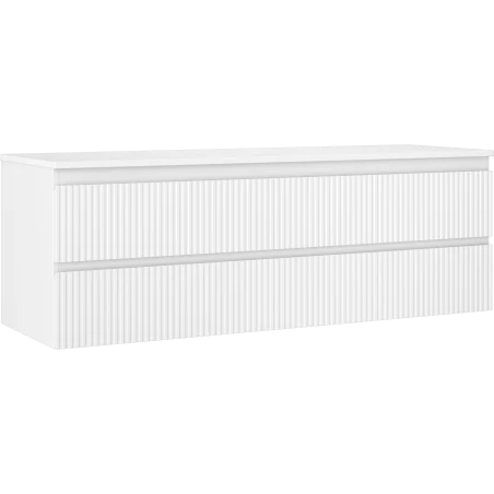 Mexen Rivel 140 cm Bathroom Cabinet with Countertop, 2 Drawers, Grooved, White Matt - 91A20-14047-2-BFFC01