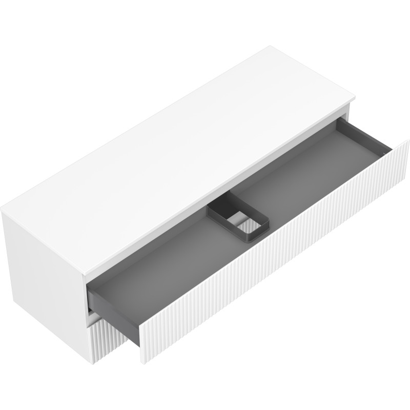 Mexen Rivel 140 cm bathroom cabinet with countertop, 2 drawers, fluted, white matte - 91A20-14047-2-BFFC01