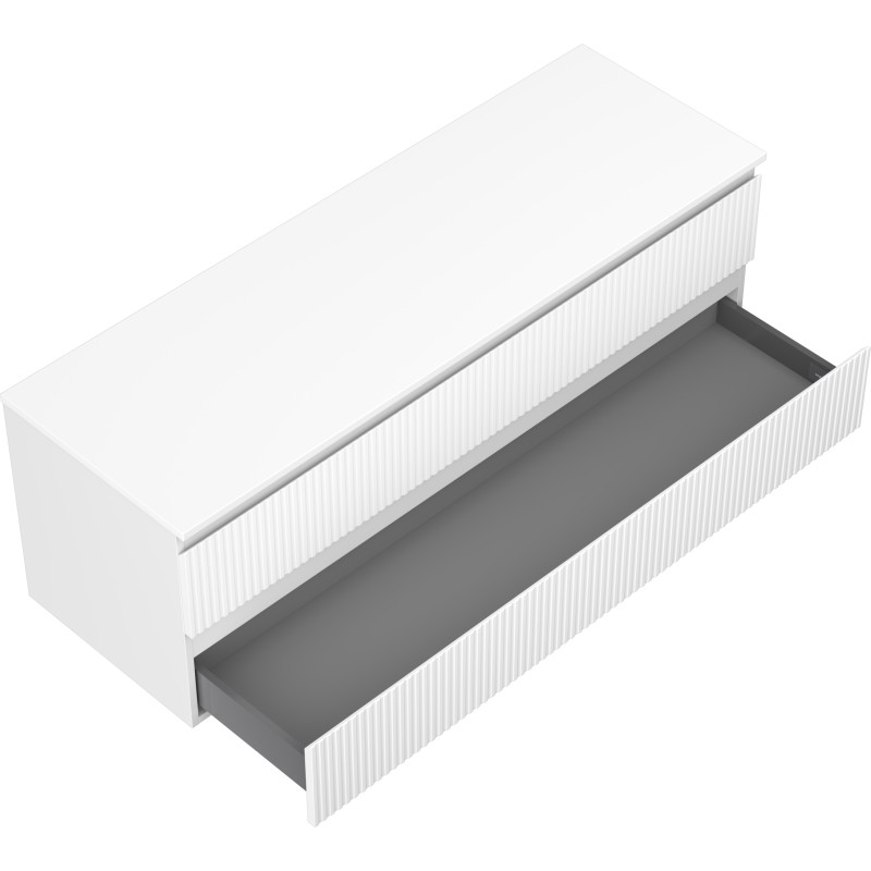 Mexen Rivel 140 cm bathroom cabinet with countertop, 2 drawers, fluted, white matte - 91A20-14047-2-BFFC01