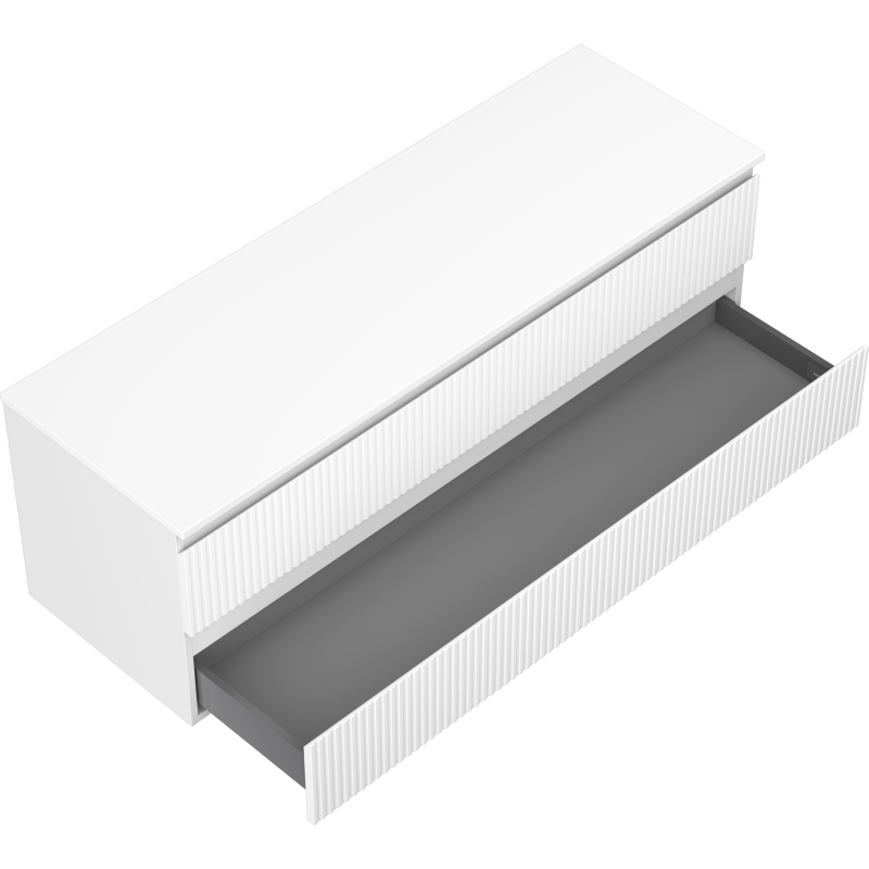 Mexen Rivel 140 cm Bathroom Cabinet with Countertop, 2 Drawers, Grooved, White Matt - 91A20-14047-2-BFFC01