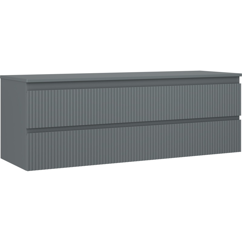 Mexen Rivel 140 cm Bathroom Cabinet Under Sink with Countertop, 2 Drawers, Ribbed, Matte Graphite - 91A20-14047-2-BFFC66