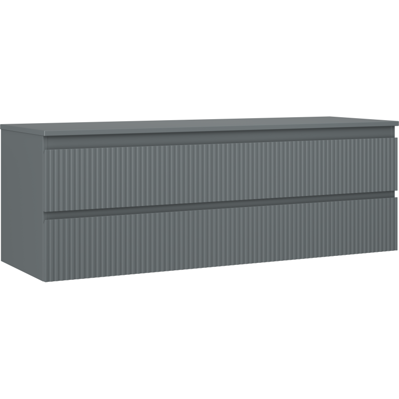 Mexen Rivel 140 cm Bathroom Vanity Unit with Countertop, 2 Drawers, Fluted, Matte Graphite - 91A20-14047-2-BFFC66