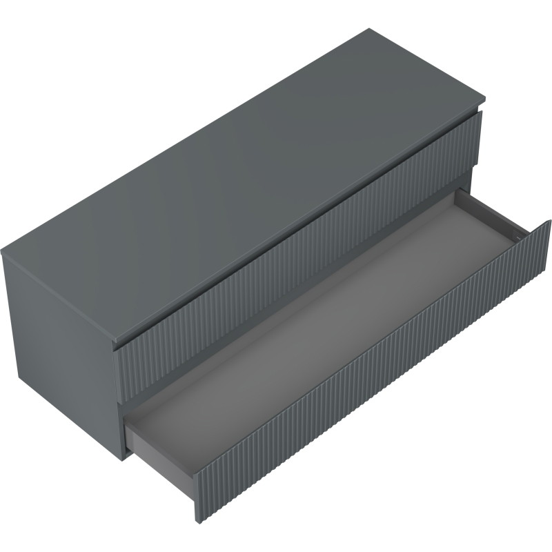 Mexen Rivel 140 cm Bathroom Cabinet Under Sink with Countertop, 2 Drawers, Ribbed, Matte Graphite - 91A20-14047-2-BFFC66