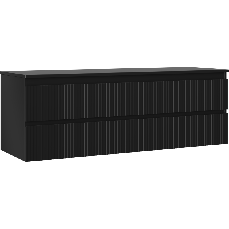 Mexen Rivel 140 cm Vanity Unit with Countertop, 2 Drawers, Grooved, Black Matte - 91A20-14047-2-BFFC71