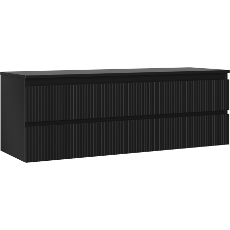 Mexen Rivel bathroom cabinet under sink 140 cm with countertop, 2 drawers, fluted, matte black - 91A20-14047-2-BFFC71