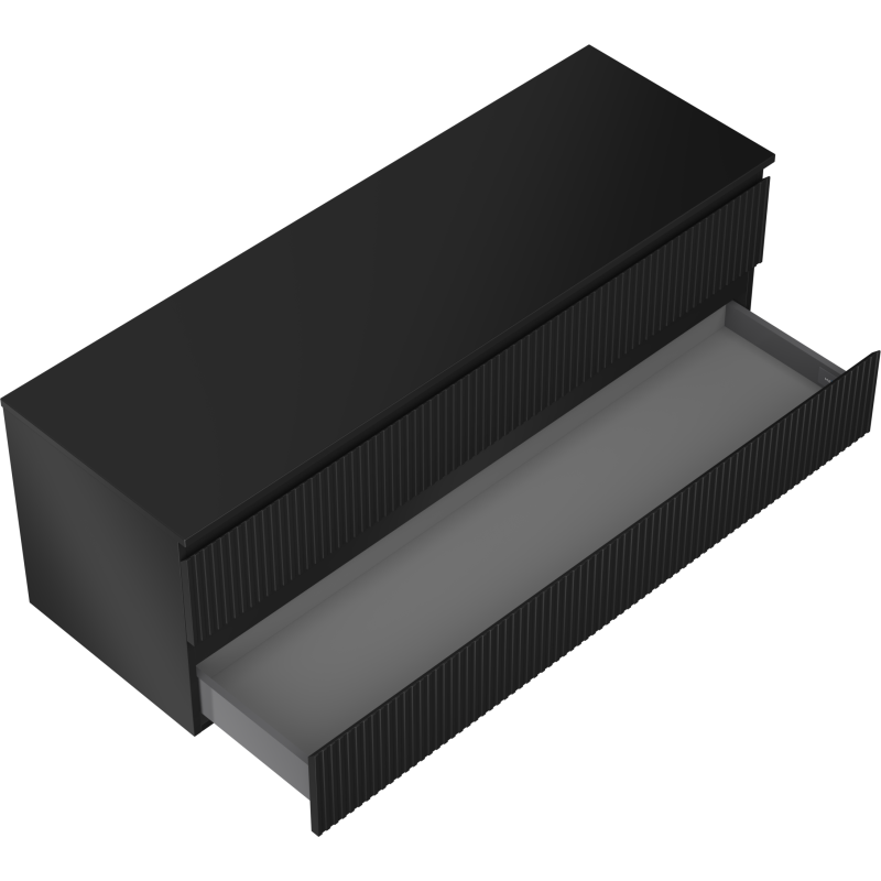 Mexen Rivel 140 cm Vanity Unit with Countertop, 2 Drawers, Grooved, Black Matte - 91A20-14047-2-BFFC71