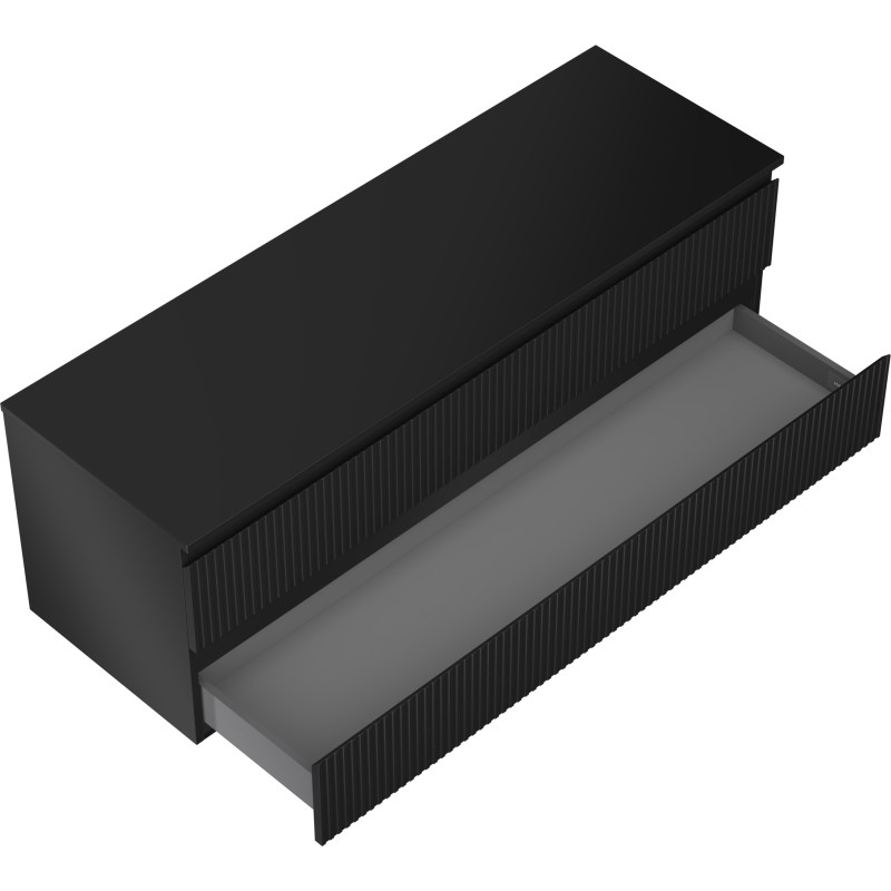 Mexen Rivel bathroom cabinet under the sink 140 cm with countertop, 2 drawers, grooved, matte black - 91A20-14047-2-BFFC71