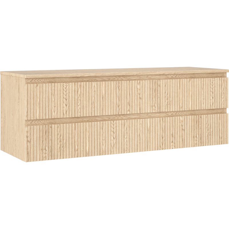Mexen Rivel bathroom cabinet under sink 140 cm with countertop, 2 drawers, grooved, oak - 91A20-14047-2-BFFC81