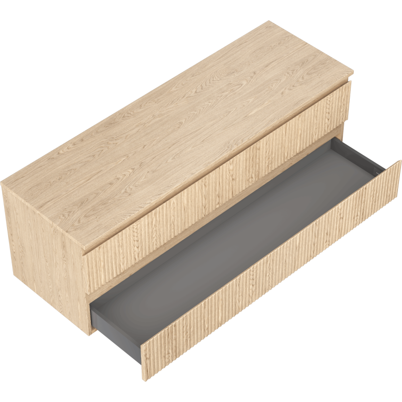 Mexen Rivel bathroom cabinet under sink 140 cm with countertop, 2 drawers, grooved, oak - 91A20-14047-2-BFFC81