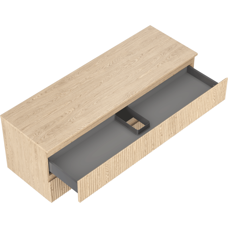 Mexen Rivel bathroom cabinet under sink 140 cm with countertop, 2 drawers, grooved, oak - 91A20-14047-2-BFFC81