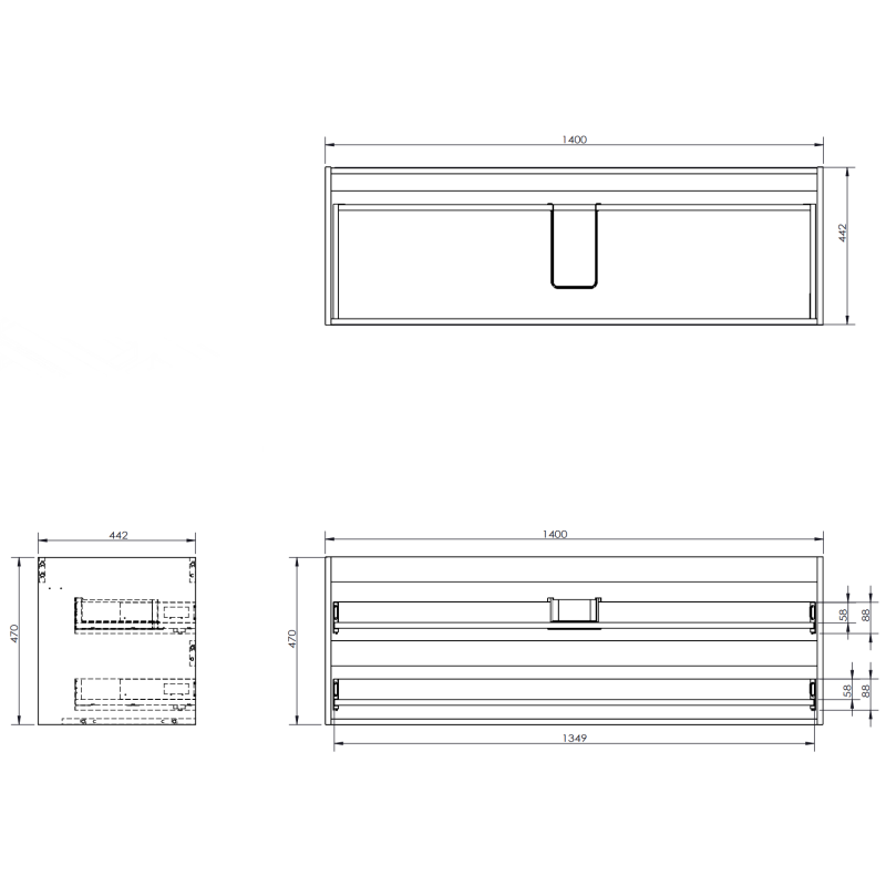 Mexen Rivel bathroom cabinet under sink 140 cm with countertop, 2 drawers, grooved, oak - 91A20-14047-2-BFFC81