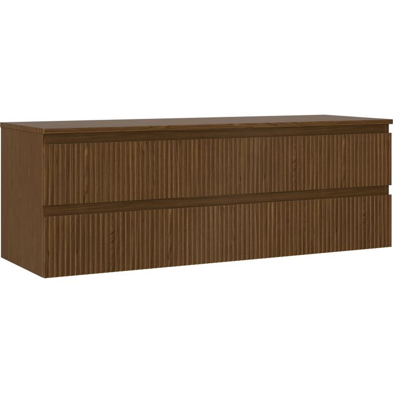 Mexen Rivel bathroom cabinet under washbasin 140 cm with countertop, 2 drawers, grooved, walnut - 91A20-14047-2-BFFC86