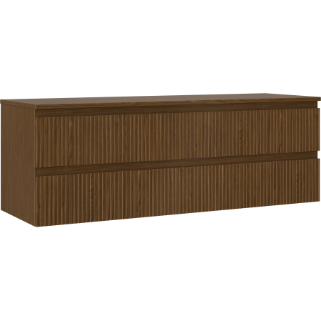 Mexen Rivel bathroom cabinet under washbasin 140 cm with countertop, 2 drawers, grooved, walnut - 91A20-14047-2-BFFC86