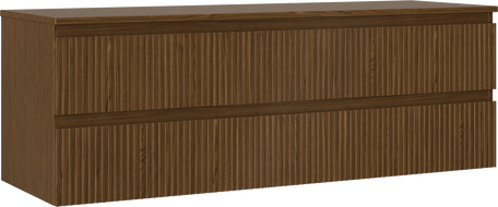 Mexen Rivel bathroom cabinet under washbasin 140 cm with countertop, 2 drawers, grooved, walnut - 91A20-14047-2-BFFC86
