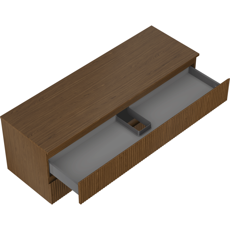 Mexen Rivel bathroom cabinet under-sink 140 cm with countertop, 2 drawers, grooved, walnut - 91A20-14047-2-BFFC86