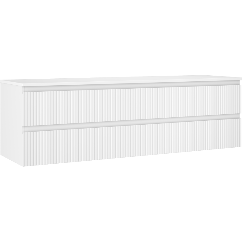 Mexen Rivel bathroom cabinet for countertop 160 cm with top, 2 drawers, ribbed, white matt - 91A20-16047-2-BFFC01