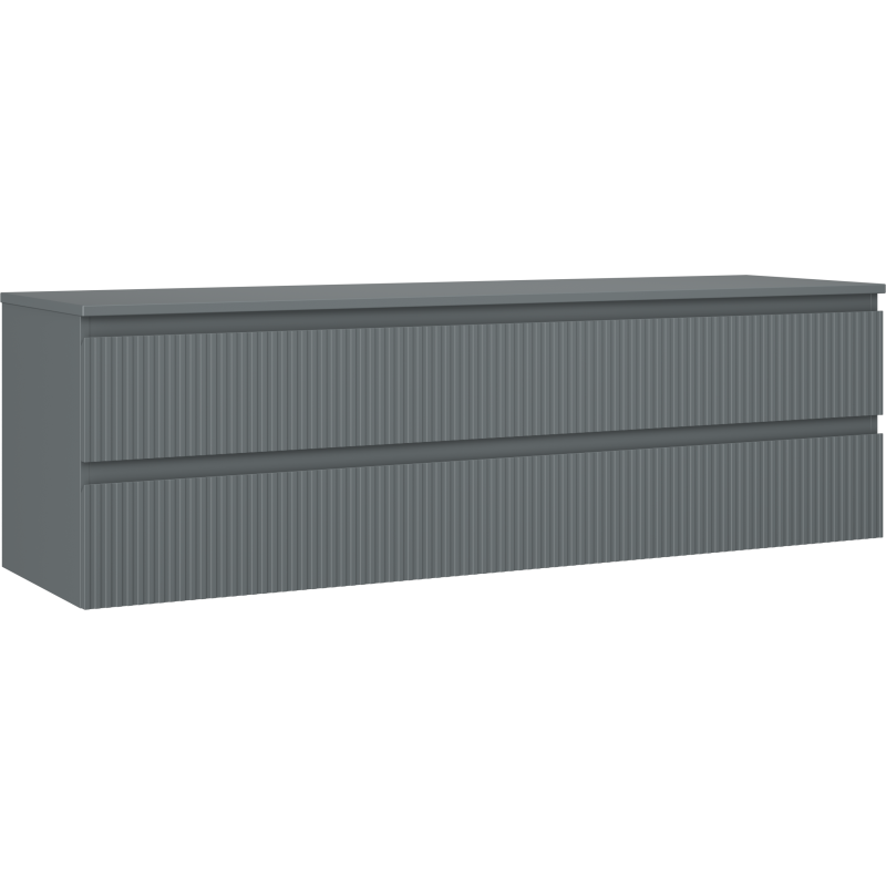 Mexen Rivel bathroom cabinet 160 cm with countertop, 2 drawers, fluted, matte graphite - 91A20-16047-2-BFFC66