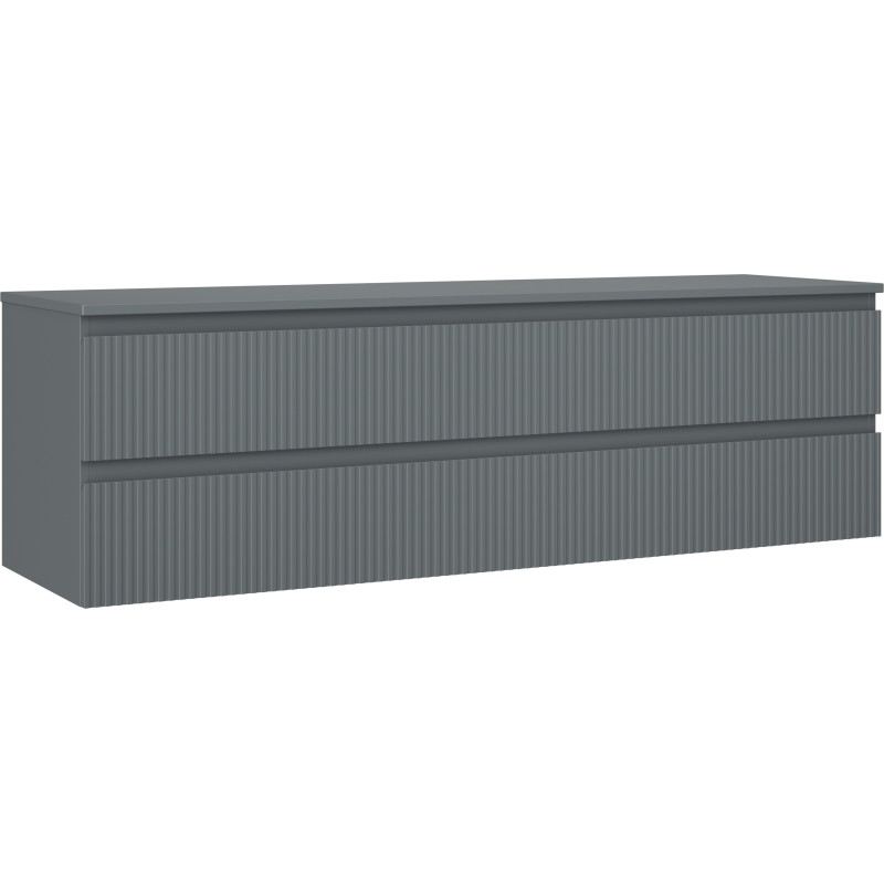 Mexen Rivel bathroom vanity cabinet 160 cm with countertop, 2 drawers, grooved, matte graphite - 91A20-16047-2-BFFC66