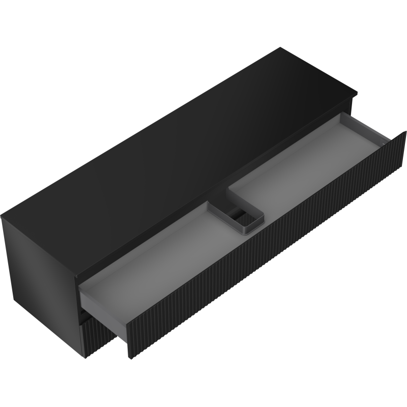 Mexen Rivel 160 cm Under-Sink Bathroom Cabinet with Countertop, 2 Drawers, Ribbed, Matte Black - 91A20-16047-2-BFFC71