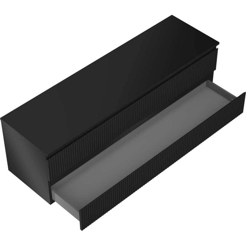 Mexen Rivel 160 cm Under-Sink Bathroom Cabinet with Countertop, 2 Drawers, Ribbed, Matte Black - 91A20-16047-2-BFFC71