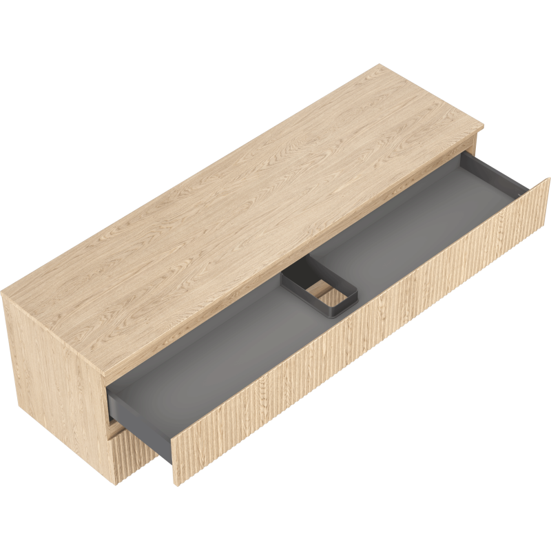 Mexen Rivel bathroom cabinet for washbasin 160 cm with countertop, 2 drawers, grooved, oak - 91A20-16047-2-BFFC81