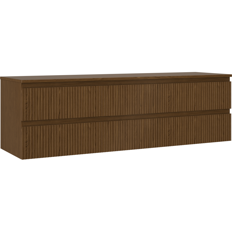 Mexen Rivel bathroom cabinet under-sink 160 cm with countertop, 2 drawers, grooved, walnut - 91A20-16047-2-BFFC86