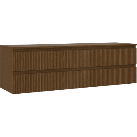 Mexen Rivel 160 cm Bathroom Cabinet with Countertop, 2 Drawers, Grooved, Walnut - 91A20-16047-2-BFFC86