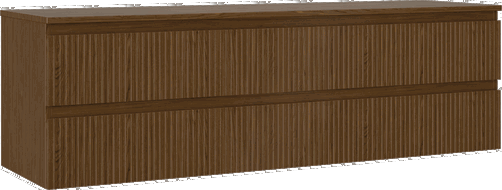 Mexen Rivel bathroom cabinet under-sink 160 cm with countertop, 2 drawers, grooved, walnut - 91A20-16047-2-BFFC86