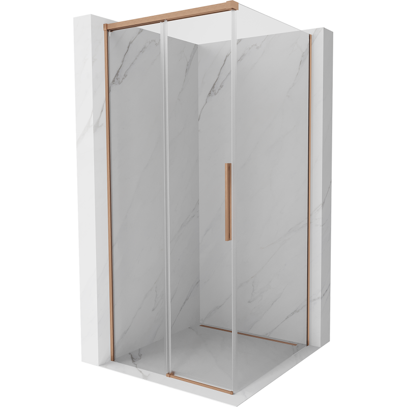 Mexen Rox sliding shower enclosure 100 x 100 cm, transparent, brushed copper - 8C2-100-100-65-00