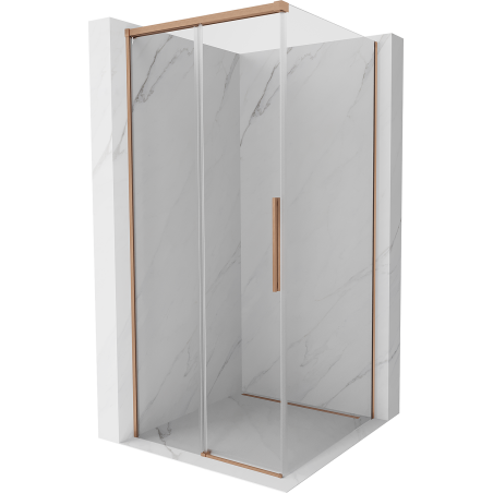 Mexen Rox sliding shower enclosure 100 x 100 cm, transparent, brushed copper - 8C2-100-100-65-00