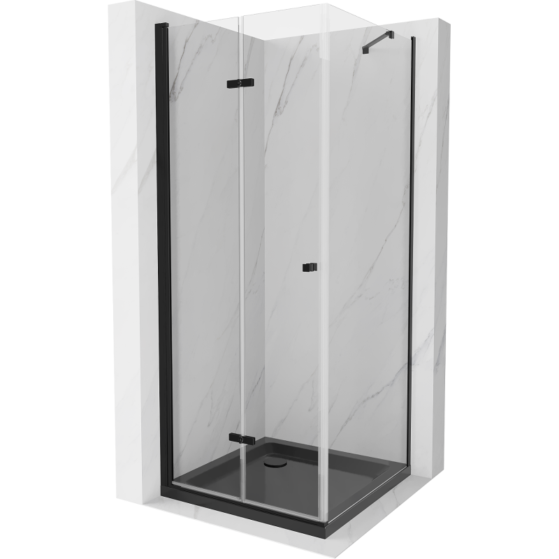 Mexen Lima folding shower cubicle 80 x 80 cm, Transparent, Black + shower tray Flat, Black - 856-080-080-70-00-4070B