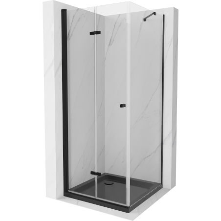 Mexen Lima folding shower cubicle 80 x 80 cm, Transparent, Black + shower tray Flat, Black - 856-080-080-70-00-4070B