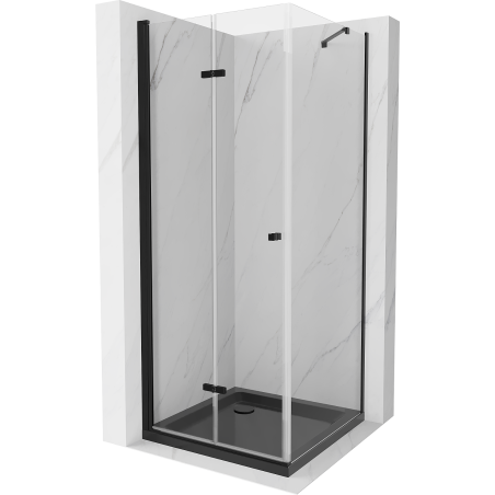 Mexen Lima folding shower cabin 90 x 90 cm, transparent, black + Flat shower tray, black - 856-090-090-70-00-4070B