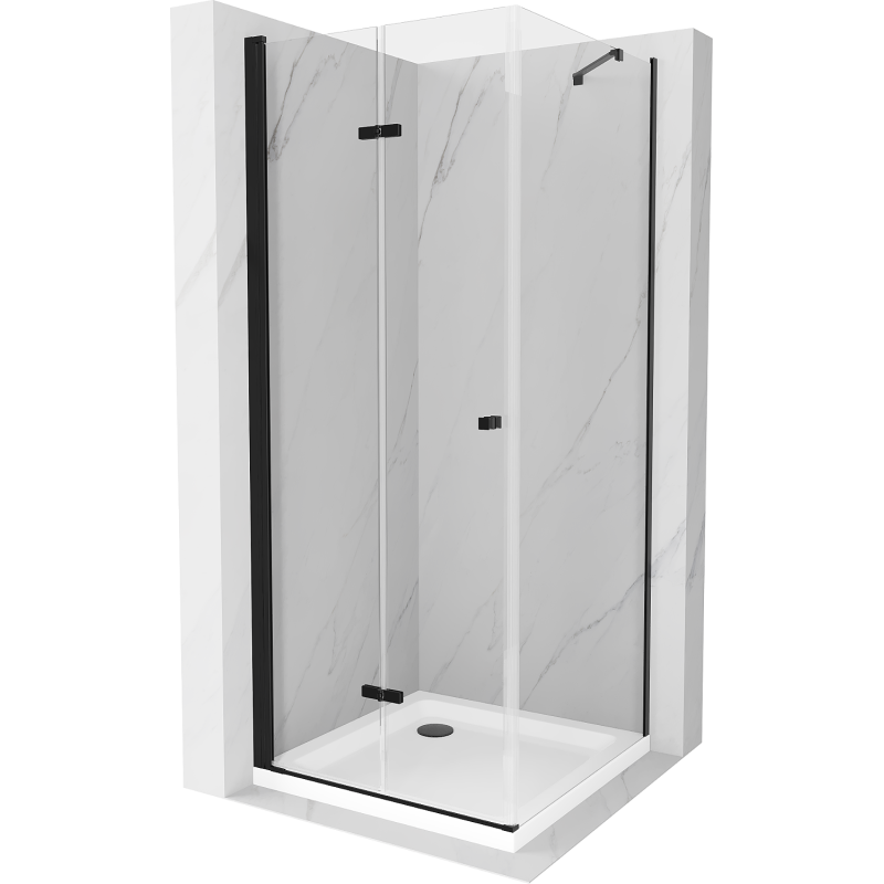 Mexen Lima folding shower cubicle 70 x 70 cm, Transparent, Black + shower tray Flat, White - 856-070-070-70-00-4010B