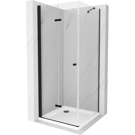 Mexen Lima folding shower cubicle 70 x 70 cm, Transparent, Black + shower tray Flat, White - 856-070-070-70-00-4010B
