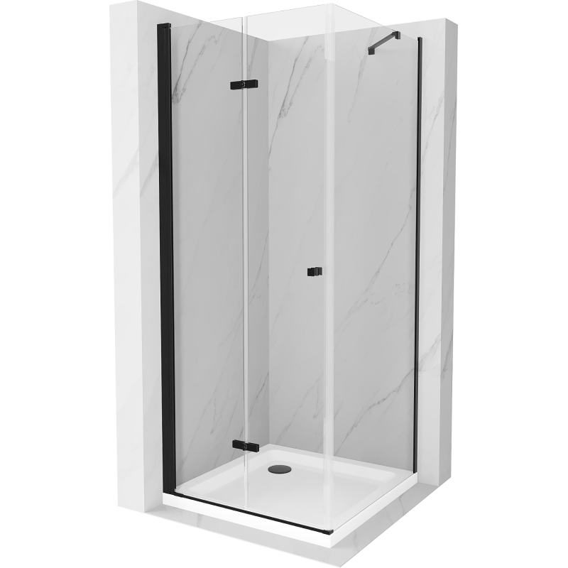 Mexen Lima folding shower enclosure 80 x 80 cm, transparent, black + Flat shower tray, white - 856-080-080-70-00-4010B