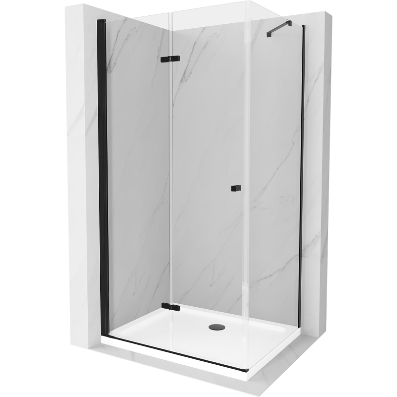 Mexen Lima folding shower cubicle 80 x 100 cm, Transparent, Black + shower tray Flat, White - 856-080-100-70-00-4010B