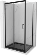 Mexen Apia 140 x 100 cm Sliding Shower Enclosure, Transparent, Black + Flat Shower Tray, Black - 840-140-100-70-00-4070B