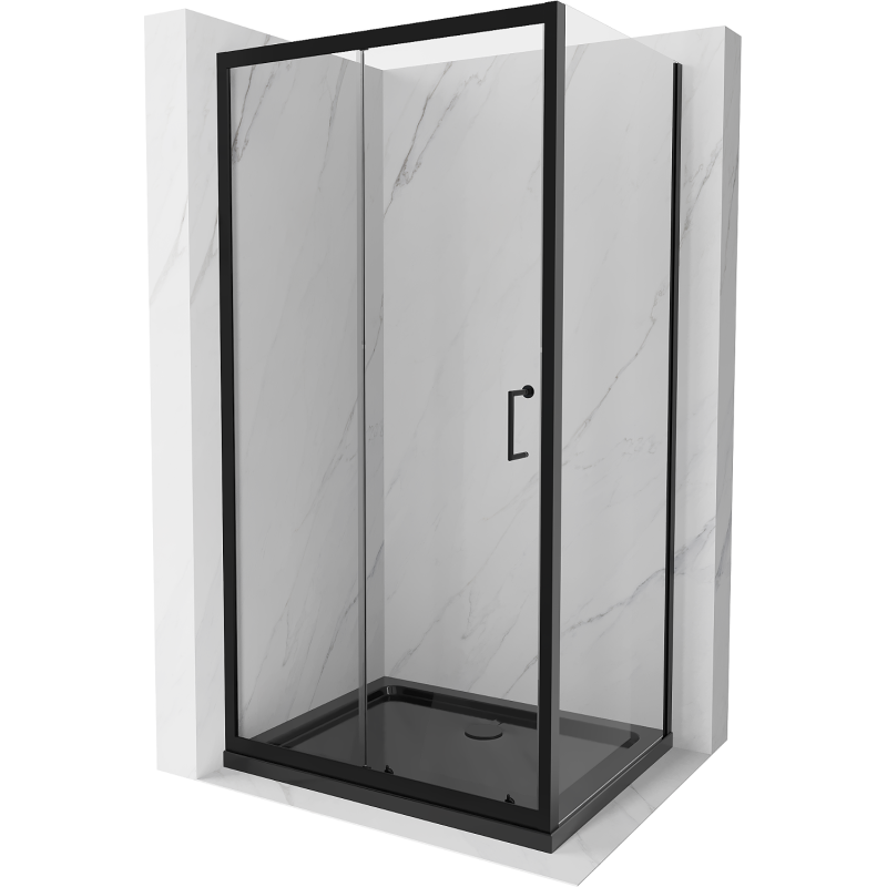 Mexen Apia extendable shower cubicle 120 x 80 cm, Transparent, Black + shower tray Flat, Black - 840-120-080-70-00-4070B