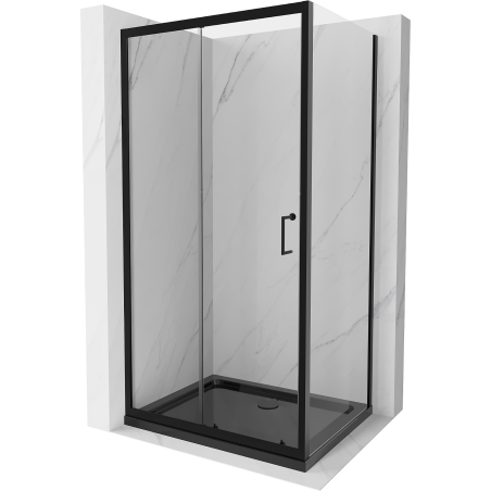 Mexen Apia extendable shower cubicle 90 x 80 cm, Transparent, Black + shower tray Flat, Black - 840-090-080-70-00-4070B