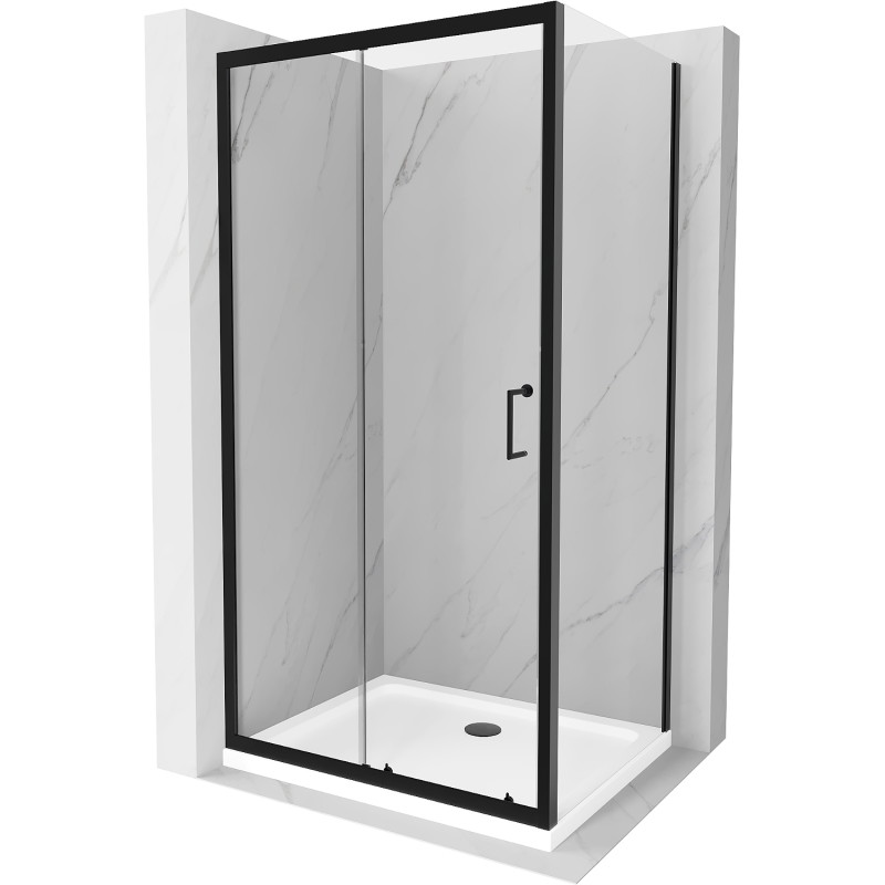 Mexen Apia sliding shower enclosure 140 x 100 cm, transparent, black + Flat tray, white - 840-140-100-70-00-4010B