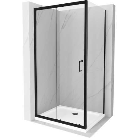 Mexen Apia sliding shower cabin 140 x 90 cm, transparent, black + Flat shower tray, white - 840-140-090-70-00-4010B