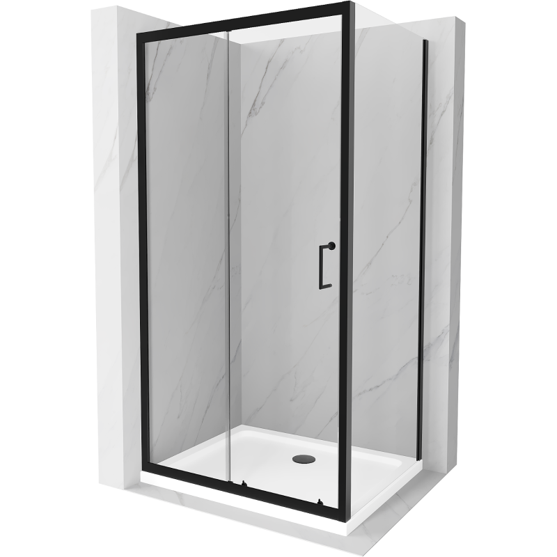 Mexen Apia extendable shower cubicle 130 x 70 cm, Transparent, Black + shower tray Flat, White- 840-130-070-70-00-4010B