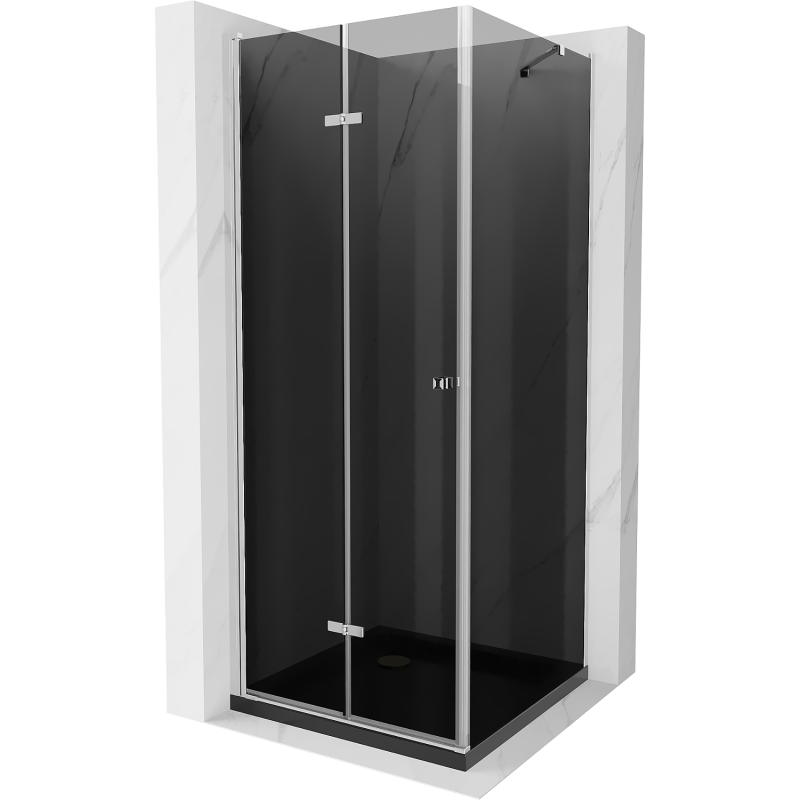 Mexen Lima folding shower cabin 80 x 80 cm, graphite, chrome + Flat shower tray, black - 856-080-080-01-40-4070