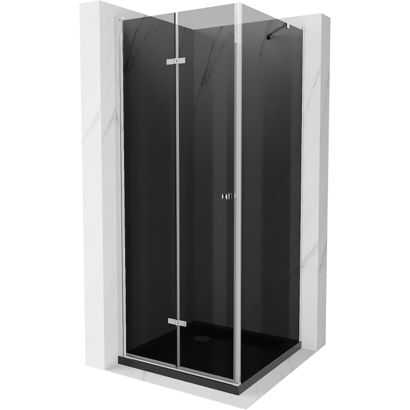 Mexen Lima folding shower cubicle 80 x 80 cm, Graphite, Chrome + shower tray Flat, Black - 856-080-080-01-40-4070