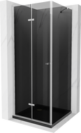 Mexen Lima folding shower cabin 80 x 80 cm, graphite, chrome + Flat shower tray, black - 856-080-080-01-40-4070